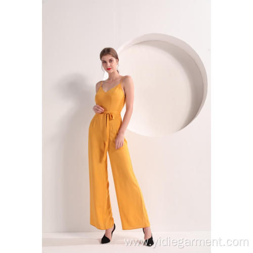 China Women Yellow Color Wide Leg Cami Jumpsuit Manufactory